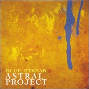 A yellow cover with blue paint dripping down
Description automatically generated