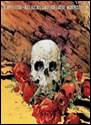 A skull and roses on a yellow background

Description automatically generated