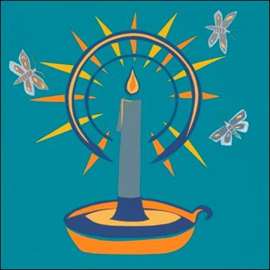 A drawing of a candle with butterflies

Description automatically generated